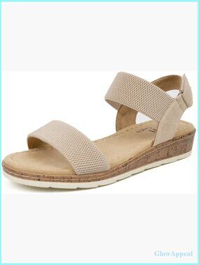 Women's Flat Sandals Elastic Ankle Strap Low Wedge Comfy Slip On